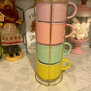 COPY - Valentine's Conversation Hearts Set of 4 Stackable Mugs Pastel Pinkmas